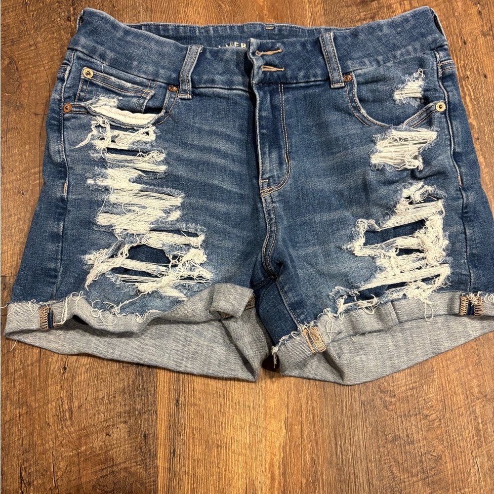 American Eagle Outfitters Blue Distressed Jean Shorts